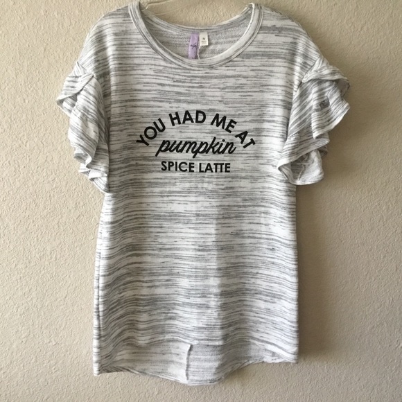 Francesca’s Alya Pumpkin Spice Ruffle Sleeve Top - Picture 1 of 7